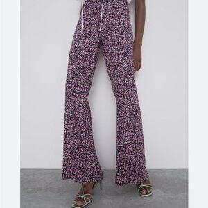 Zara Pink and Black Floral Pants